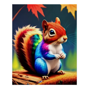 Niedlicher farbenfroher sitzender Eichhörnchen Poster