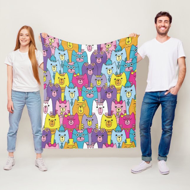 Niedlicher farbiger Cartoon Cats Muster Fleecedecke (Beispiel)