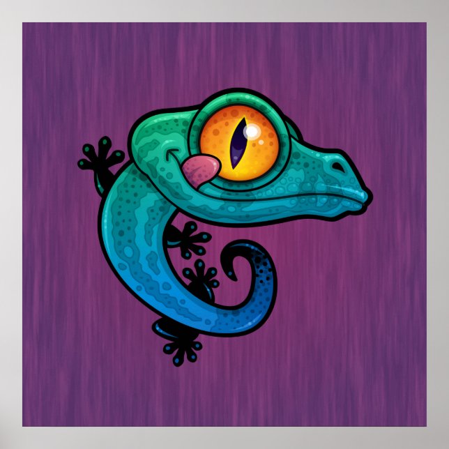 Niedlicher farbiger Cartoon Gecko Poster (Vorne)