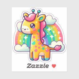 Niedlicher farbiger Cartoon Giraffe Regenbogen Hin Aufkleber