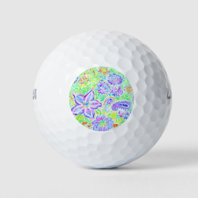 Niedlicher, farbiger Federblumenrahmen Golfball (Vorderseite)