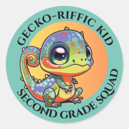 Niedlicher farbiger Gecko mit anpassbaren Textopti Runder Aufkleber