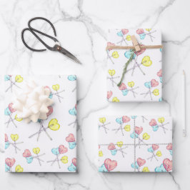 niedlicher, farbiger Herzlollis Geschenkpapier Set
