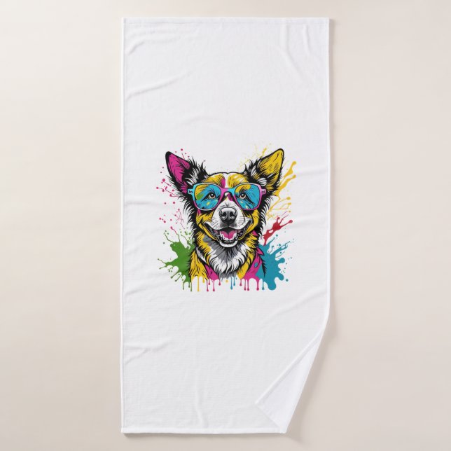 Niedlicher, farbiger Hund mit Sonnenbrille Badehandtuch (Badehandtuch)
