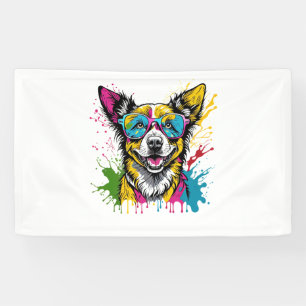 Niedlicher, farbiger Hund mit Sonnenbrille Banner