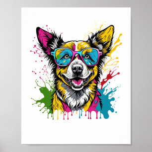 Niedlicher, farbiger Hund mit Sonnenbrille Poster