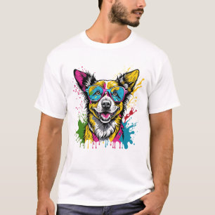 Niedlicher, farbiger Hund mit Sonnenbrille T-Shirt