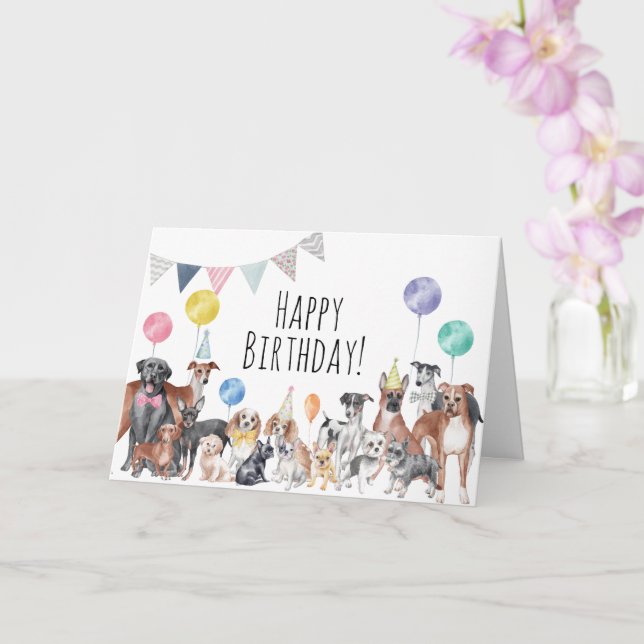 Niedlicher farbiger Hund zum Geburtstag Karte (Orchidee)