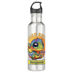Niedlicher farbiger Kawaii Gecko Name der benutzer Edelstahlflasche