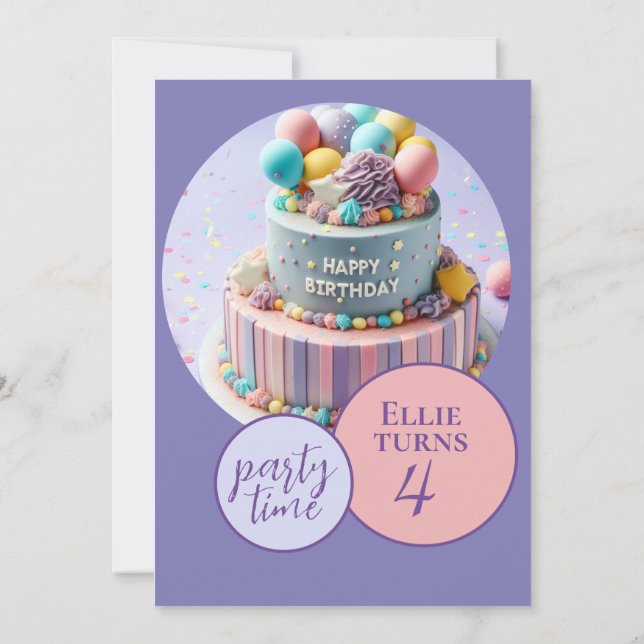 NIEDLICHER FARBIGER KINDERGEBURTSTAG CAKE PARTY EINLADUNG (Rückseite)