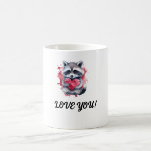 niedlicher, farbiger Wasserfarbenrakkoon mit Herz Kaffeetasse