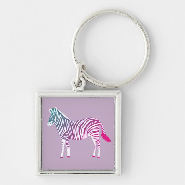Niedlicher, farbiger Zebra-Tierdruck lila-blau Schlüsselanhänger (Vorne)