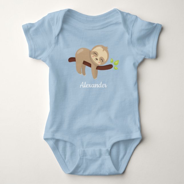 Niedlicher Faultier auf Tree Kawaii Tierabbildunge Baby Strampler (Vorderseite)