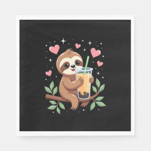Niedlicher Faultier Boba Bubble Milk Tea Kawaii Fr Serviette