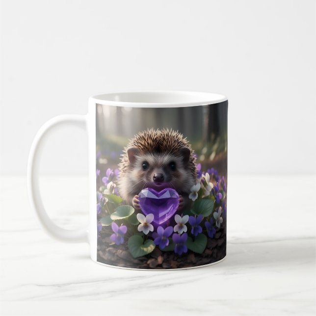 Niedlicher Februar-Igel mit Amethyst-Herz Kaffeetasse (Links)
