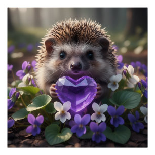 Niedlicher Februar-Igel mit Amethyst-Herz Poster