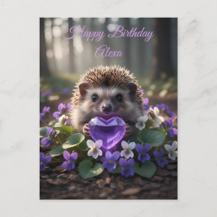 Niedlicher Februar-Igel mit Amethyst-Herz Postkarte