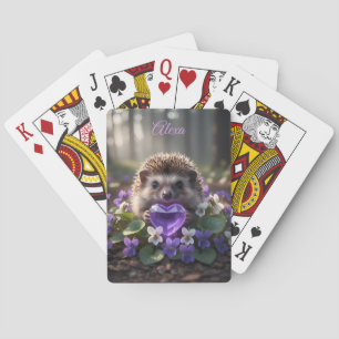 Niedlicher Februar-Igel mit Amethyst-Herz Spielkarten