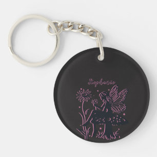 Niedlicher Feenpilz und -blume Schwarz & Rosa Schlüsselanhänger