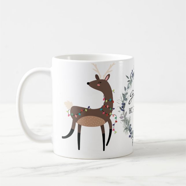 Niedlicher festlicher Kranz und Rentiere personali Kaffeetasse (Links)