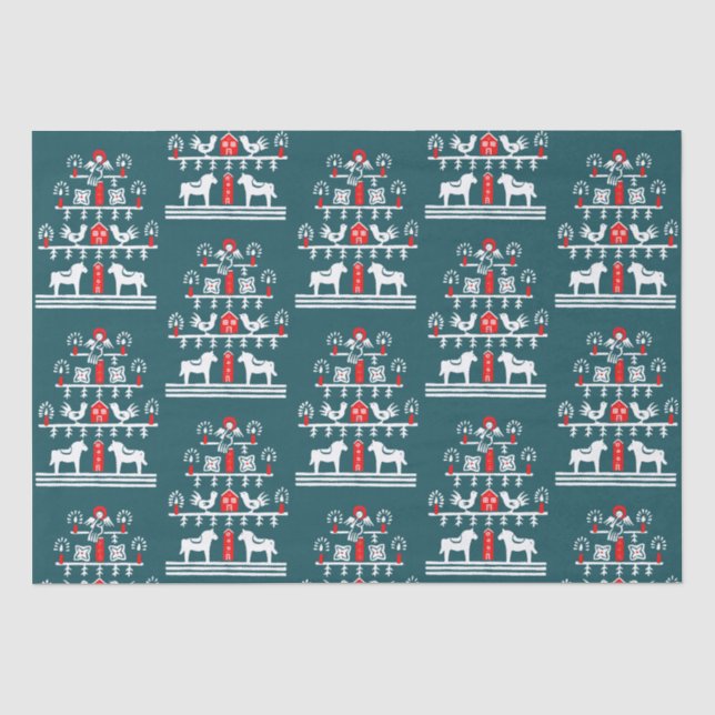 Niedlicher festlicher Skandi Blauer Weihnachtsbaum Seidenpapier (Vorderseite)