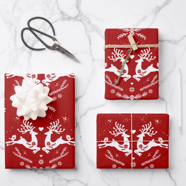 Niedlicher festlicher Skandi Geschenkpapier Set (Vorderseite)