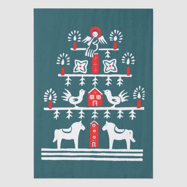 Niedlicher festlicher Skandi Red Blue White Christ Seidenpapier (Vorderseite)