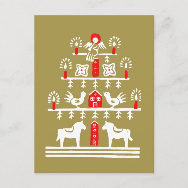 Niedlicher festlicher Skandi Red Gold Weihnachtsba Postkarte (Vorderseite)