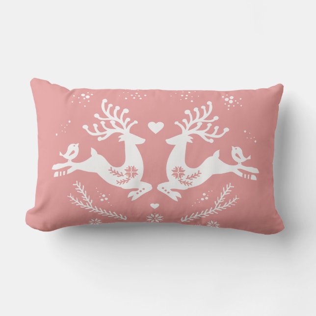 Niedlicher festlicher Skandi Rosa Weihnachtsbaum Lendenkissen (Vorderseite)