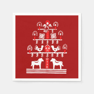 Niedlicher festlicher Skandi Roter Weihnachtsbaum Serviette