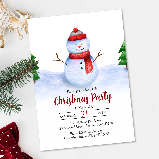 Niedlicher festlicher Snowman Kinder Weihnachts-Pa Einladung (Infuse your kids' Christmas party invitation with a dash of holiday magic with this adorable design.)