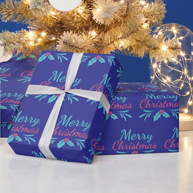 Niedlicher festlicher Zauber Türkis Rosa Frohe Wei Geschenkpapier (Feiertage)