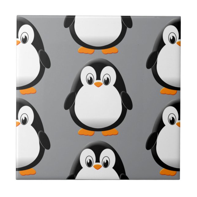 Niedlicher Fett-Penguin überall in Printgrau Fliese (Vorderseite)