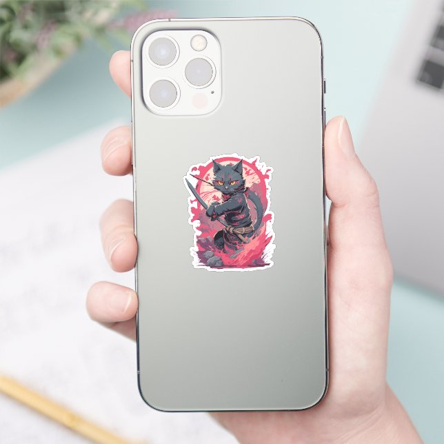 Niedlicher Feuerschlag Schwarzer Ninja Katzenkämpf Aufkleber (Telefon)