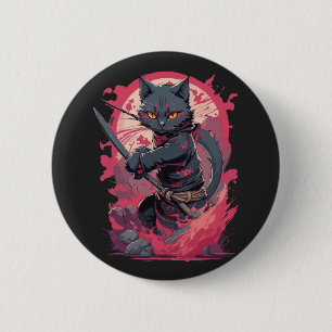 Niedlicher Feuerschlag Schwarzer Ninja Katzenkämpf Button