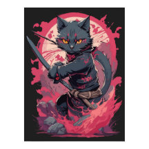 Niedlicher Feuerschlag Schwarzer Ninja Katzenkämpf