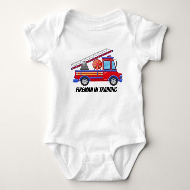 Niedlicher Feuerwehrmann im Übungsfahrzeug Baby Strampler (Vorderseite)