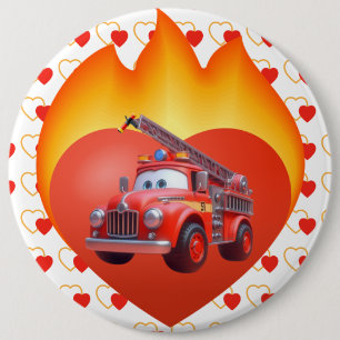 Niedlicher Feuerwehrwagen Valentinstag Button