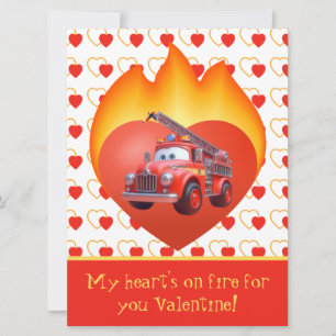 Niedlicher Feuerwehrwagen Valentinstag Feiertagskarte