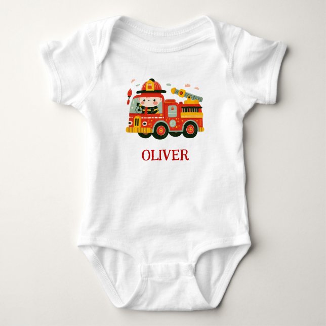 Niedlicher Feuerzug und Feuerwehr Baby Strampler (Vorderseite)