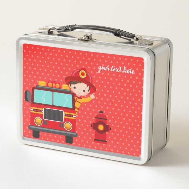 Niedlicher Firefighter * Wählen Sie Ihre Hintergru Metall Lunch Box (Vorderseite)