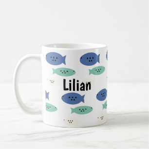 Niedlicher Fisch Angeln Kinder Name Kaffeetasse
