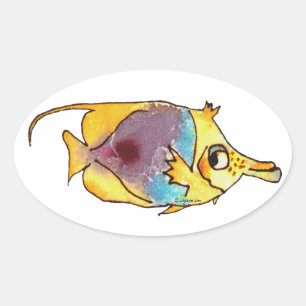 Niedlicher Fisch aus Longnose-Schmetterlingsfisch Ovaler Aufkleber