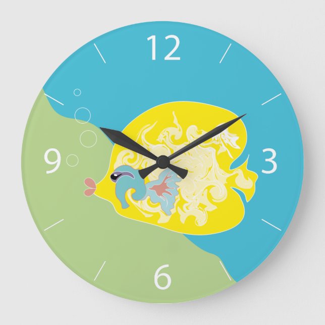 Niedlicher Fisch Große Wanduhr (Vorderseite)