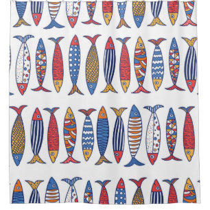 Niedlicher Fisch. Hintergrund für Kinder. Nahtlose Duschvorhang