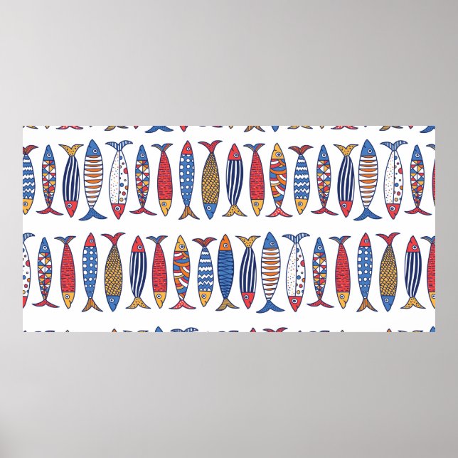 Niedlicher Fisch. Hintergrund für Kinder. Nahtlose Poster (Vorne)