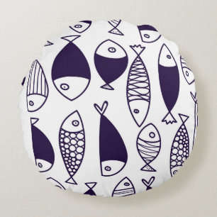 Niedlicher Fisch. Hintergrund für Kinder. Nahtlose Rundes Kissen