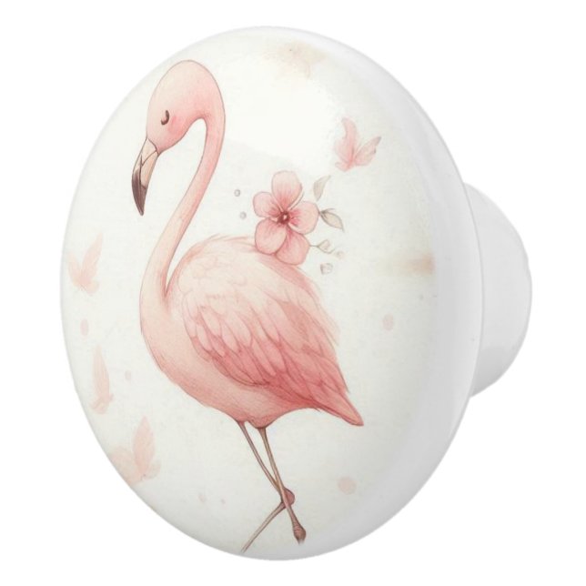 Niedlicher Flamingo Flock Keramikknauf (Rechts)