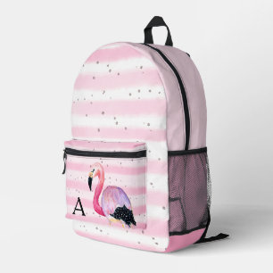 Niedlicher Flamingo Monogram Pink Strip Bedruckter Rucksack