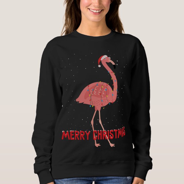 Niedlicher Flamingo Weihnachtsbaum Lichter Sweatshirt (Vorderseite)